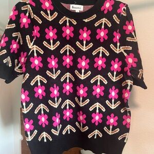Floral Black and Pink Shirt Sleeve Sweater